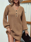 V-Neck Dropped Shoulder Mini Sweater Dress - Trendsi - Flyclothing LLC