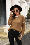 Round Neck Long Sleeve Waffle-Knit Sweater - Trendsi - Flyclothing LLC