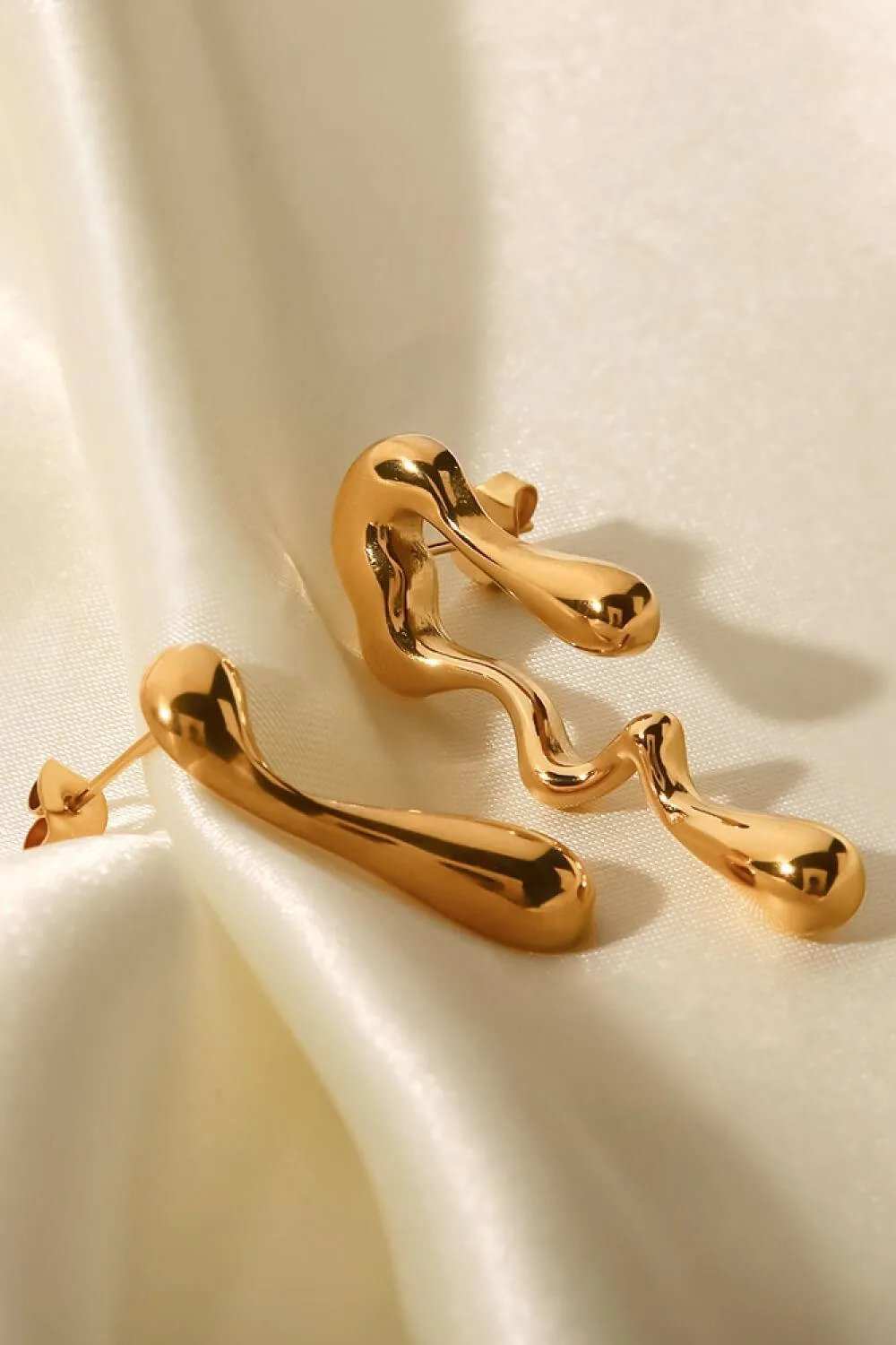 18K Gold Plated Geometric Mismatched Earrings - Trendsi - Flyclothing LLC