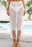 Fringe Hem Drawstring Waist Openwork Skirt - Trendsi
