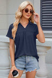 Ruched Johnny Collar Short Sleeve Blouse - Trendsi - Flyclothing LLC