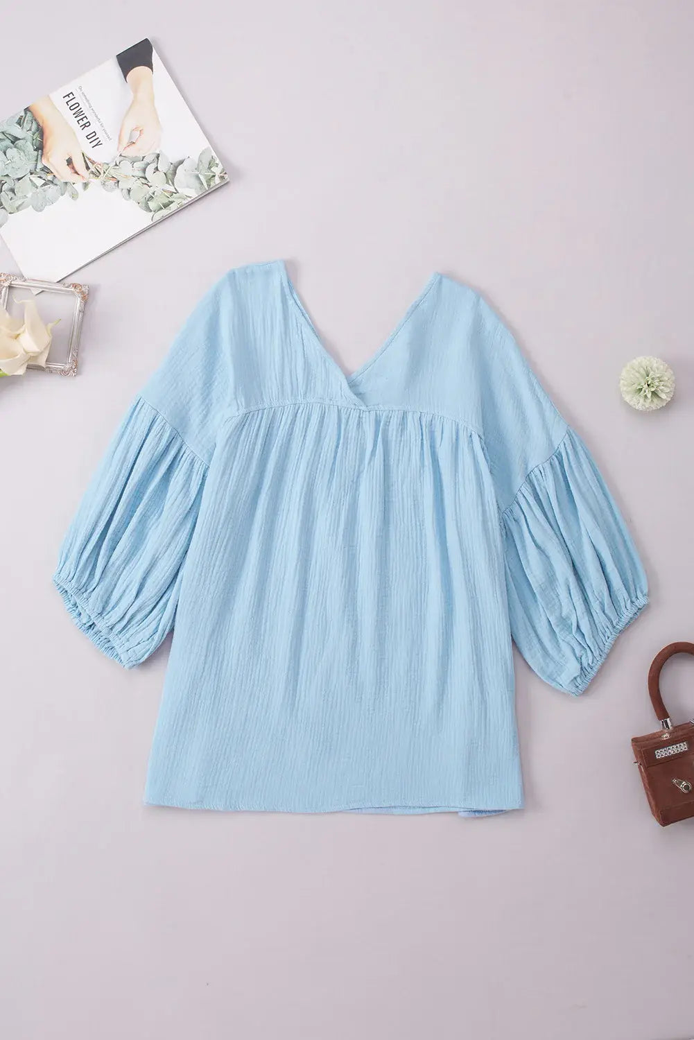 Dropped Shoulder V-Neck Blouse - Trendsi - Flyclothing LLC