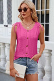 Eyelet Round Neck Wide Strap Tank - Trendsi - Flyclothing LLC