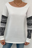 Boat Neck Long Printed Sleeve Blouse - Trendsi