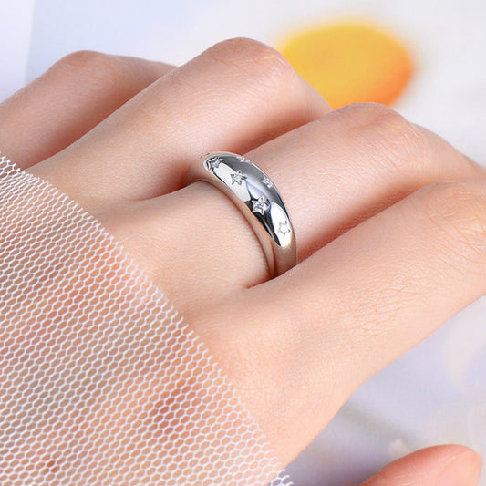 925 Sterling Silver Inlaid Moissanite Star Ring - Trendsi