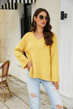 Drop Shoulder V-Neck Knit Pullover - Trendsi