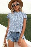 Ditsy Floral Mock Neck Short Sleeve T-Shirt - Trendsi - Flyclothing LLC