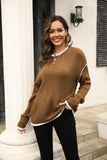 Round Neck Long Sleeve Waffle-Knit Sweater - Trendsi - Flyclothing LLC