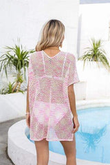 Openwork V-Neck Short Sleeve Cover Up - Trendsi - Flyclothing LLC