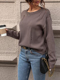 Cutout Round Neck Long Sleeve Sweater - Trendsi