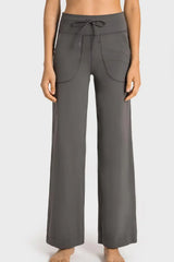 Drawstring Waist Wide Leg Sports Pants with Pockets - Trendsi - Flyclothing LLC