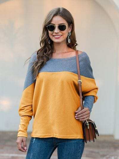 Boat Neck Long Sleeve Sweatshirt - Trendsi - Flyclothing LLC