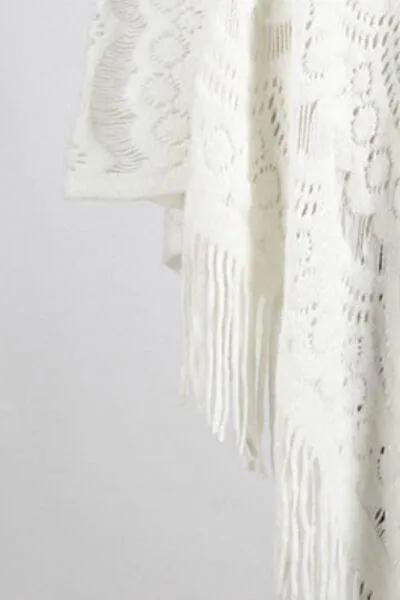 Fringe Openwork Surplice Cape Sleeve Poncho - Trendsi