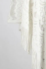 Fringe Openwork Surplice Cape Sleeve Poncho - Trendsi - Flyclothing LLC