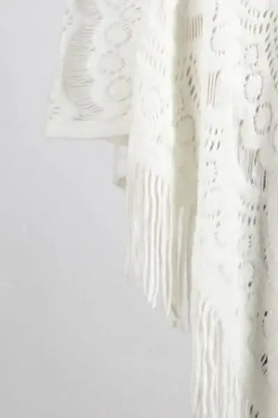Fringe Openwork Surplice Cape Sleeve Poncho - Trendsi - Flyclothing LLC