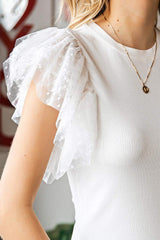 Polka Dot Flutter Sleeve Top - Trendsi - Flyclothing LLC