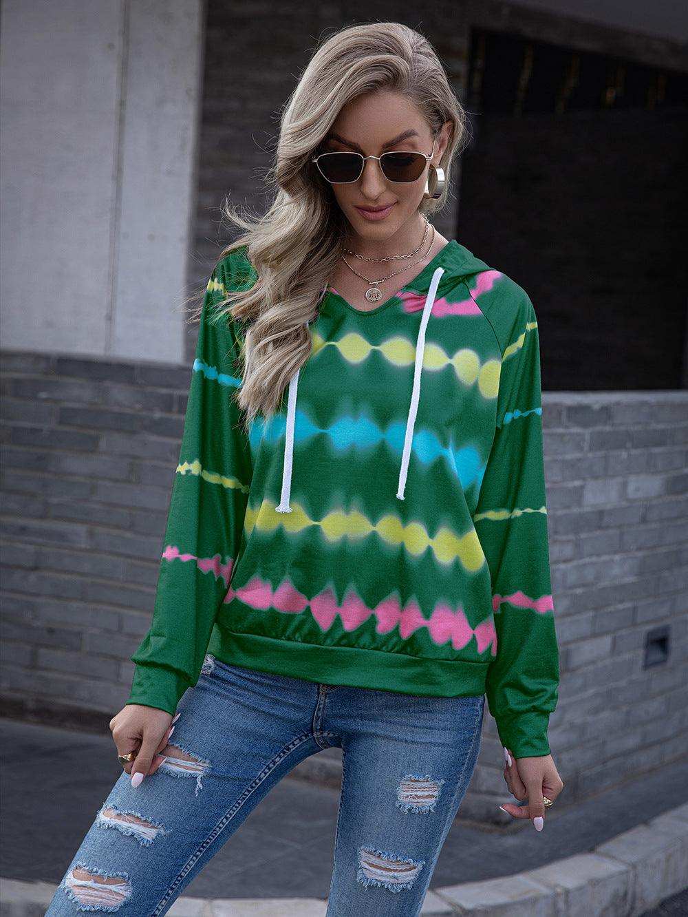 Tie Dye Raglan Sleeve Hoodie - Trendsi - Flyclothing LLC