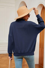 Half-Zip Dropped Shoulder Sweatshirt - Trendsi
