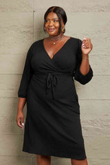 Culture Code Full Size Surplice Flare Ruching Dress - Trendsi - Flyclothing LLC