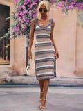 Striped Tie Shoulder Split Cover Up Dress - Trendsi