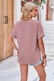 Buttoned Notched Neck Eyelet Top - Trendsi - Flyclothing LLC