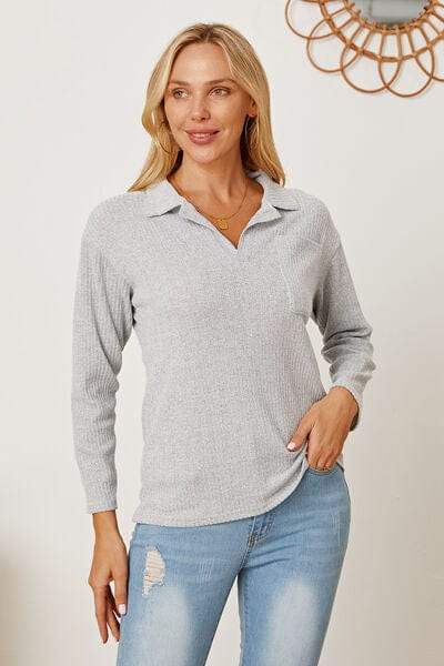 Collared Neck Dropped Shoulder T-Shirt - Trendsi - Flyclothing LLC