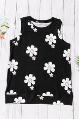 Printed Side Slit Round Neck Tank - Trendsi - Flyclothing LLC