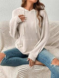 Ribbed Dropped Shoulder Drawstring Hoodie - Trendsi - Flyclothing LLC