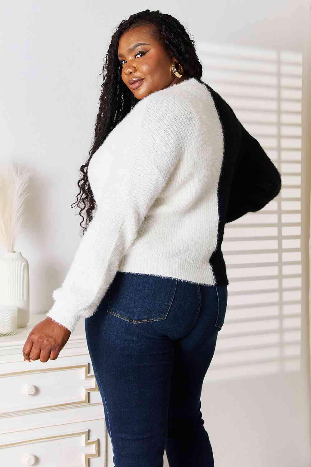 Woven Right Contrast Button-Front V-Neck Cardigan - Trendsi - Flyclothing LLC