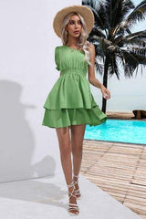 Layered Single Shoulder Flounce Sleeve Mini Dress - Trendsi - Flyclothing LLC