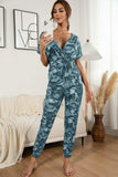 Surplice Neck Tied Short Sleeve Jumpsuit - Trendsi - Flyclothing LLC