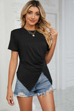 Ruched Hem Detail Crewneck Tee - Trendsi - Flyclothing LLC
