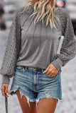 Lace Detail Lantern Sleeve T-Shirt - Trendsi - Flyclothing LLC