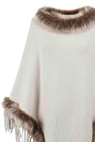 Faux Fur Trim Fringed Poncho - Trendsi - Flyclothing LLC