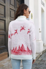 Reindeer & Snow Pattern Turtle Neck Pullover Sweater - Trendsi - Flyclothing LLC