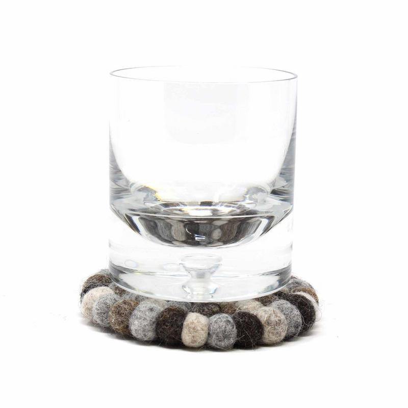 Hand Crafted Felt Ball Coasters from Nepal: 4-pack, Unicolor Grey - Global Groove (T) - Global Groove