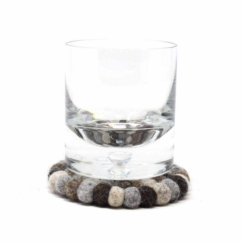 Hand Crafted Felt Ball Coasters from Nepal: 4-pack, Unicolor Grey - Global Groove (T) - Global Groove - Flyclothing LLC