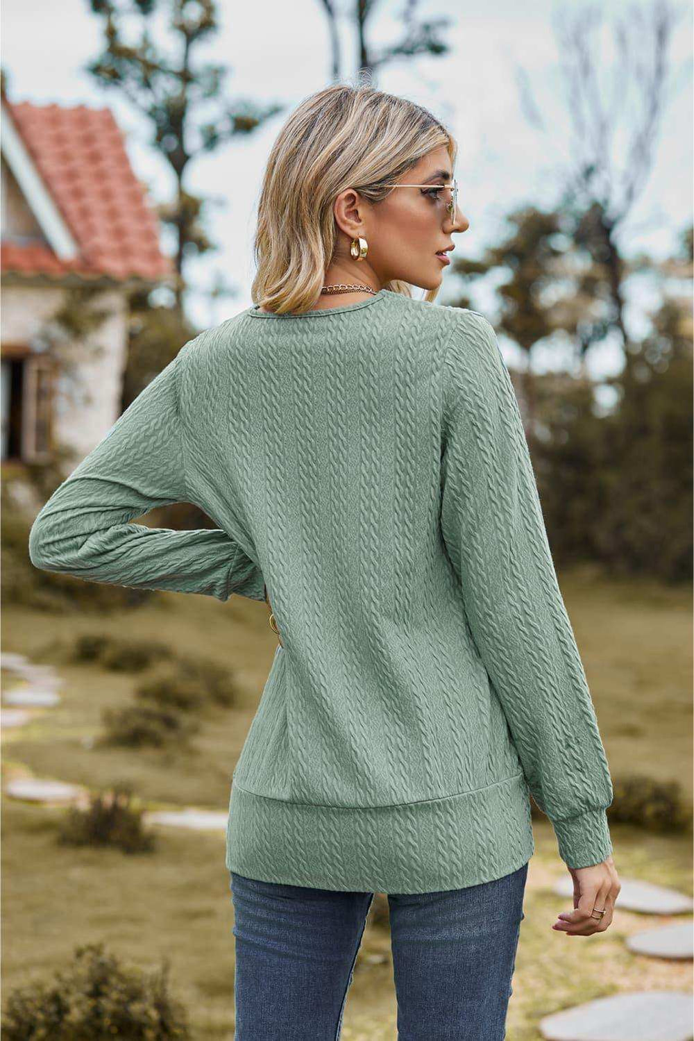 Square Neck Long Sleeve Blouse - Trendsi - Flyclothing LLC