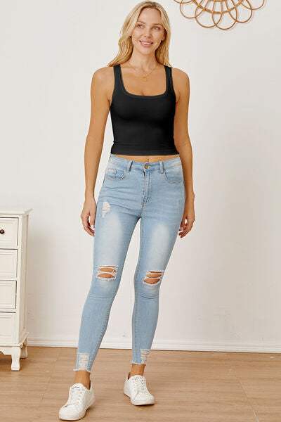 Square Neck Wide Strap Tank - Trendsi - Flyclothing LLC