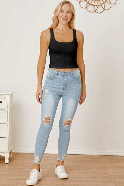 Square Neck Wide Strap Tank - Trendsi - Flyclothing LLC