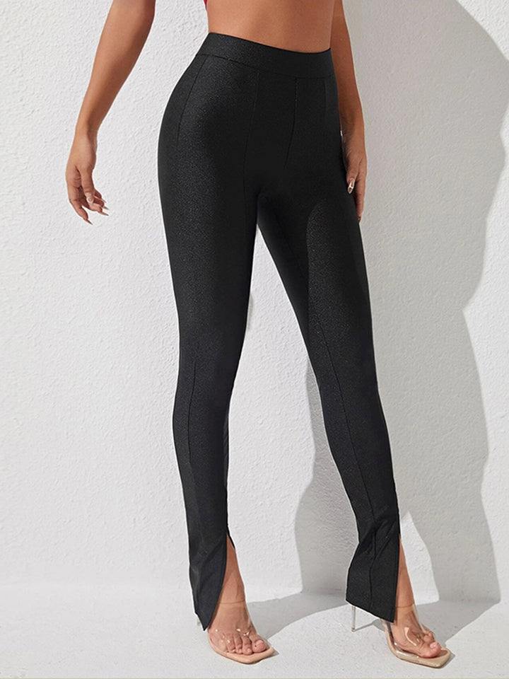 High Waist Slit Skinny Pants - Trendsi