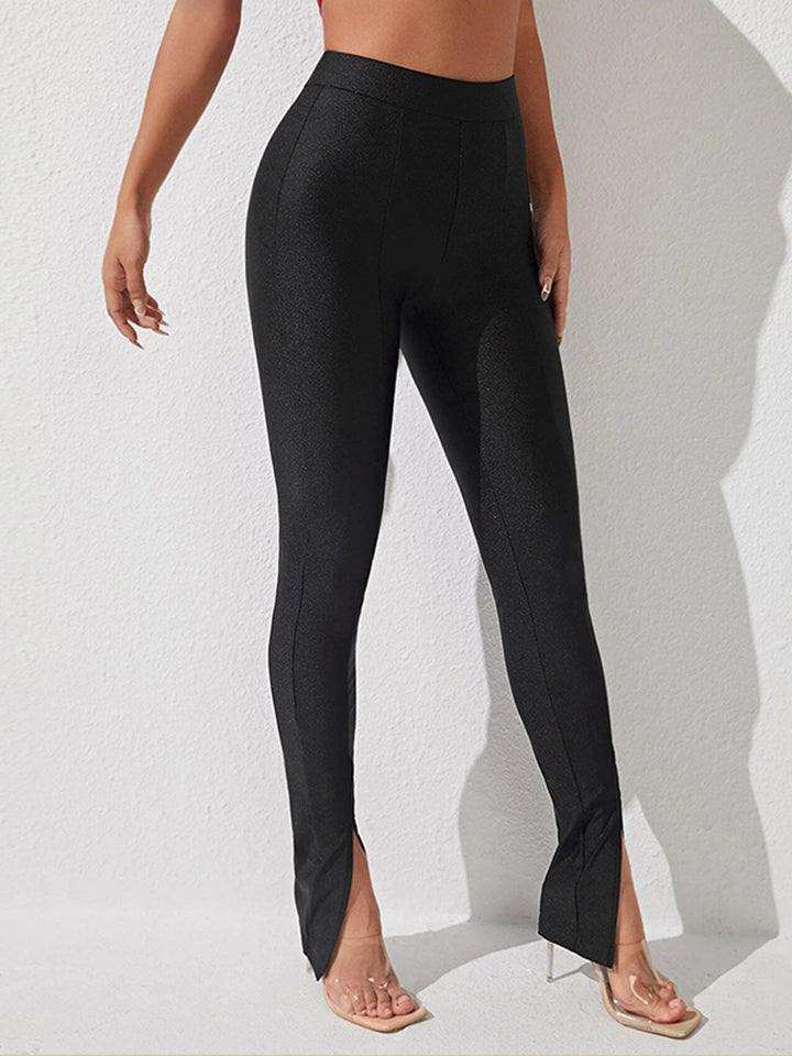 High Waist Slit Skinny Pants - Trendsi - Flyclothing LLC