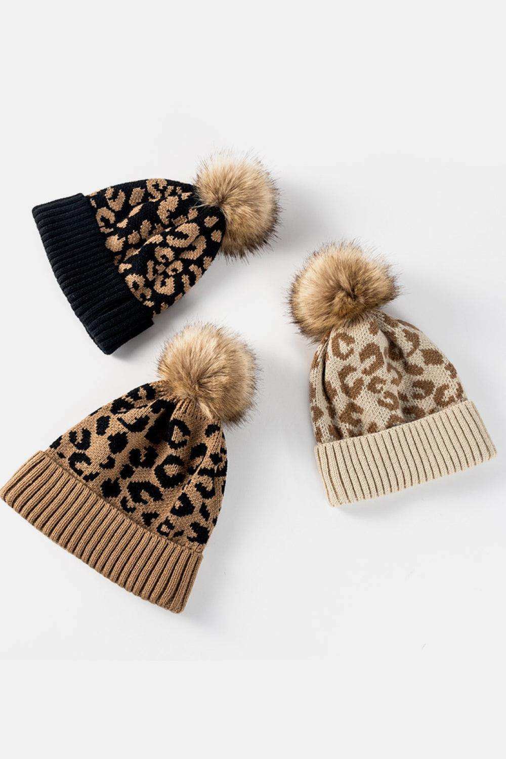 Leopard Pom-Pom Cuffed Beanie - Trendsi - Flyclothing LLC