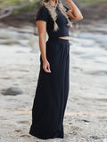 Round Neck Short Sleeve Top and Pocketed Pants Set - Trendsi