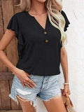 Notched Cap Sleeve T-Shirt - Trendsi - Flyclothing LLC