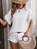 Ruffled Round Neck Short Sleeve Blouse - Trendsi - Flyclothing LLC