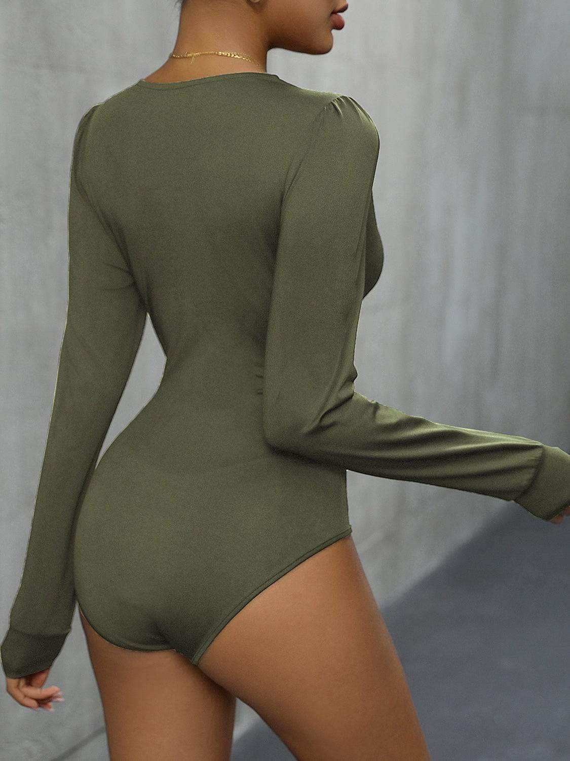 Lace Detail Plunge Long Sleeve Bodysuit - Trendsi - Flyclothing LLC