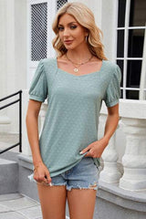Eyelet Short Sleeve T-Shirt - Trendsi - Flyclothing LLC