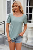 Eyelet Short Sleeve T-Shirt - Trendsi - Flyclothing LLC
