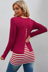 Full Size Striped Faux Layered Long Sleeve Top - Trendsi - Flyclothing LLC